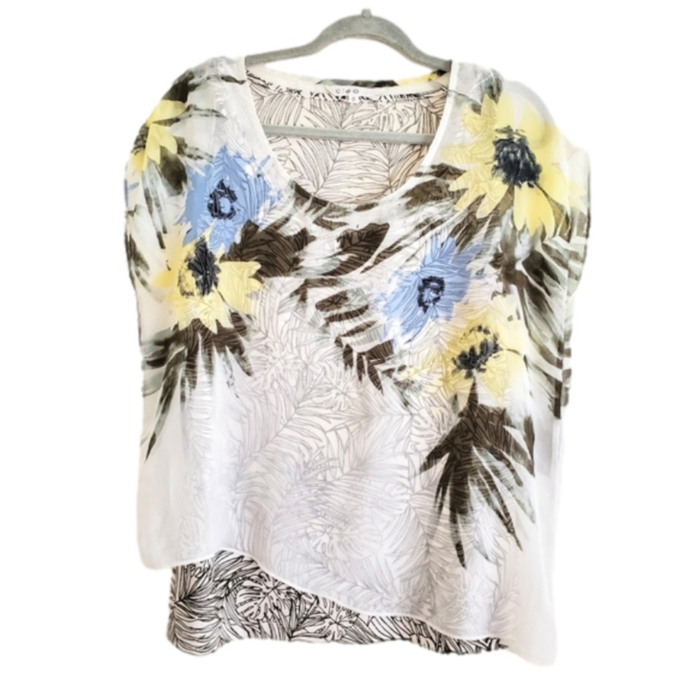 CLEO Sheer Layered Tropical Print Summer Top  Size M  EUC